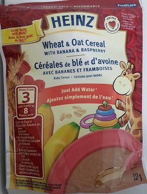 Wheat and oat cereal with banana and raspberry