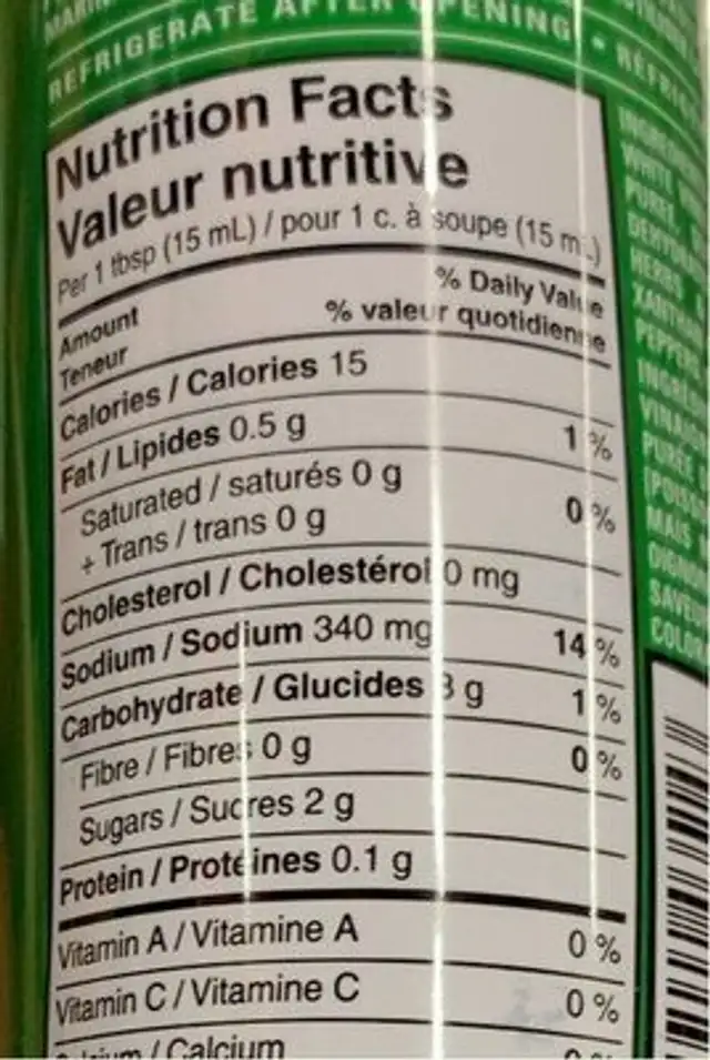 Ail et herbes nutrition facts table