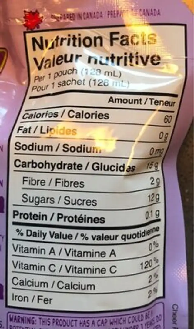 Compote de Pomme nutrition facts table
