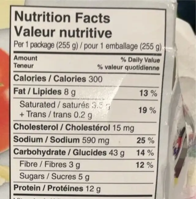 Three cheese ziti nutrition facts table