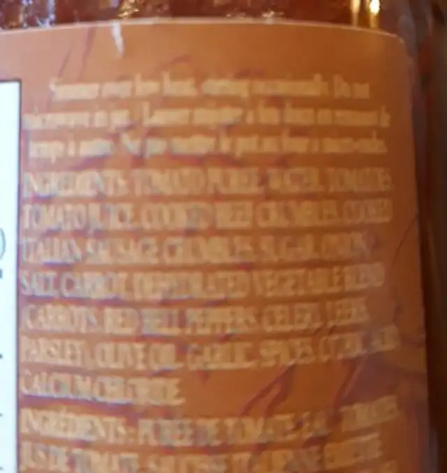 Di Bologna - Bolognese Pasta Sauce ingredients label