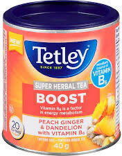 Tetley Super Herbal Tea Boost, Peach Ginger & Dandelion with Vitamin B6