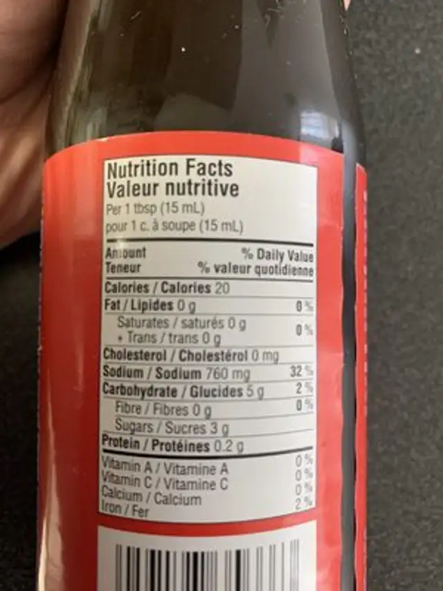 Oyster sauce nutrition facts table