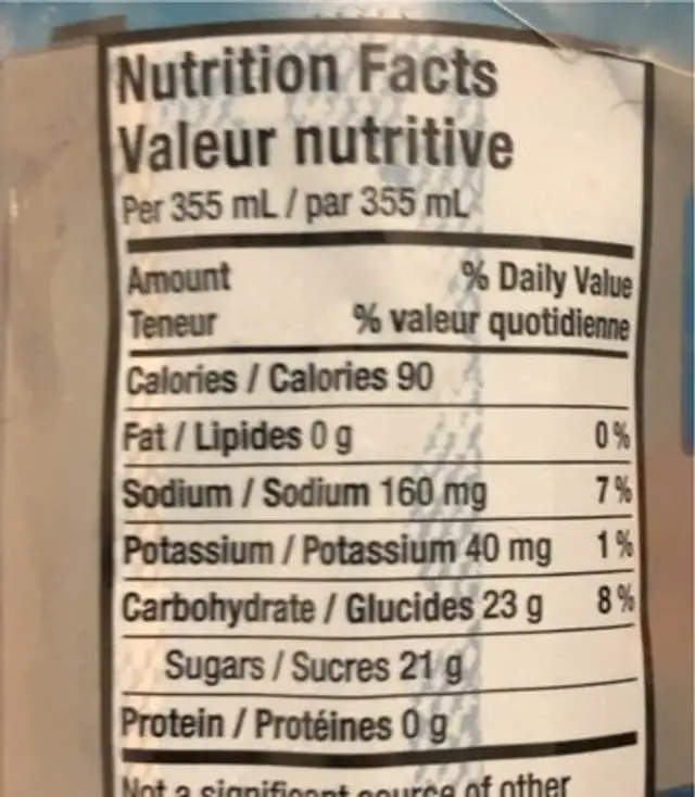 Cool blue nutrition facts table