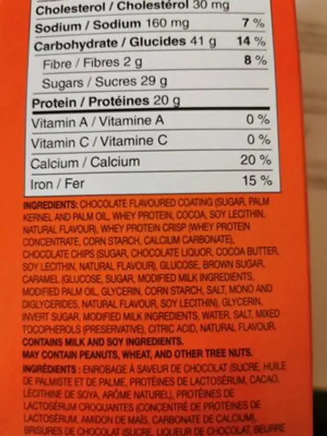 whey protein bar ingredients label