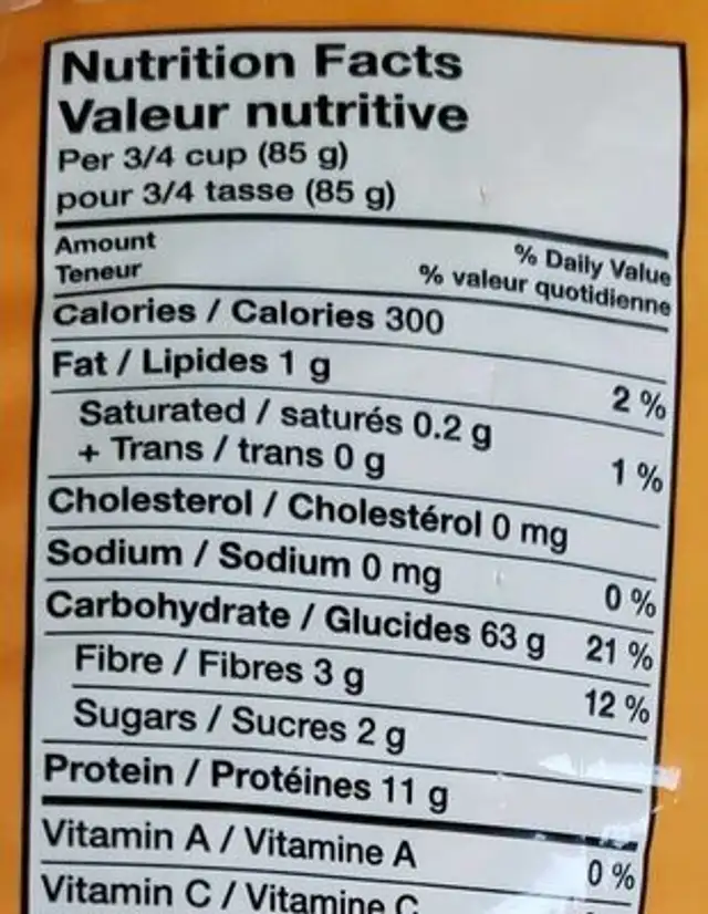 Macaroni nutrition facts table