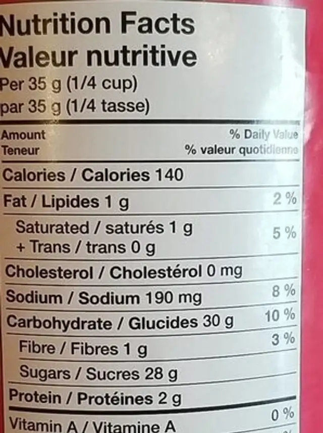 Hot chocolate nutrition facts table