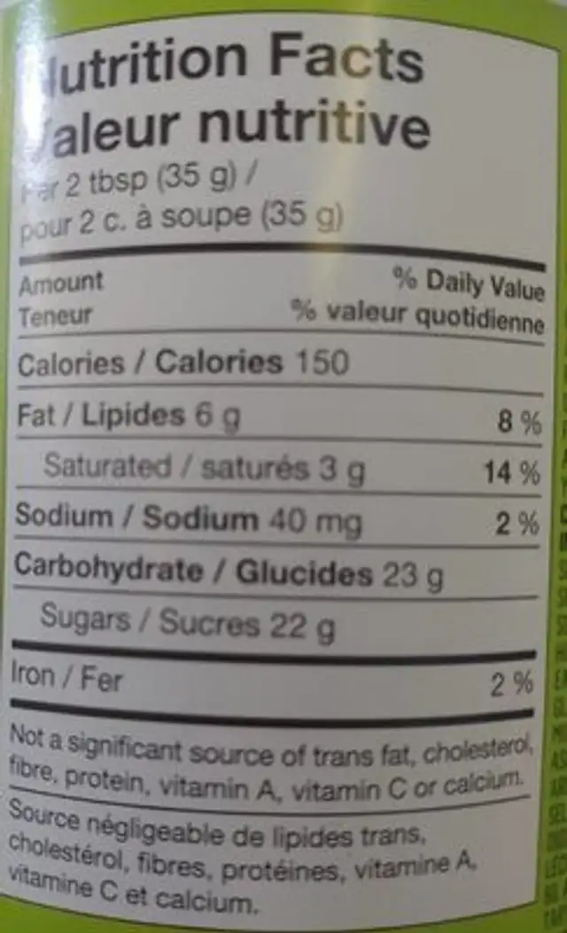 Vanilla Creamy Frosting nutrition facts table