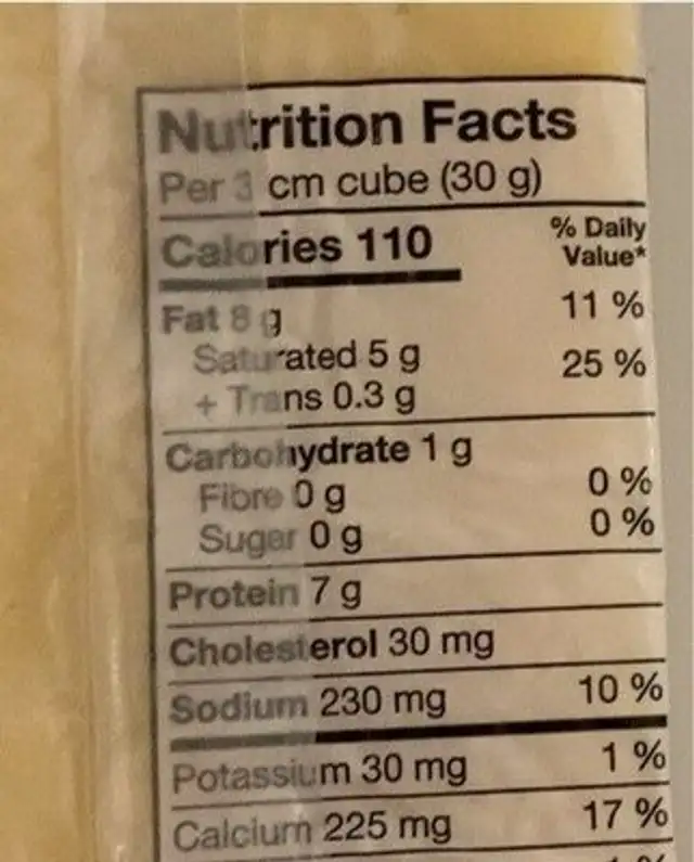 Pizza mozzarella nutrition facts table