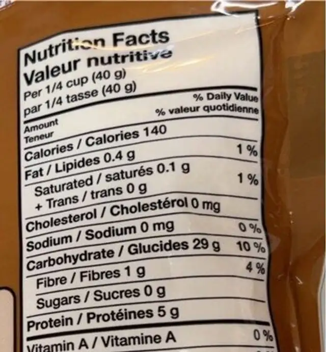 Wheatlets nutrition facts table