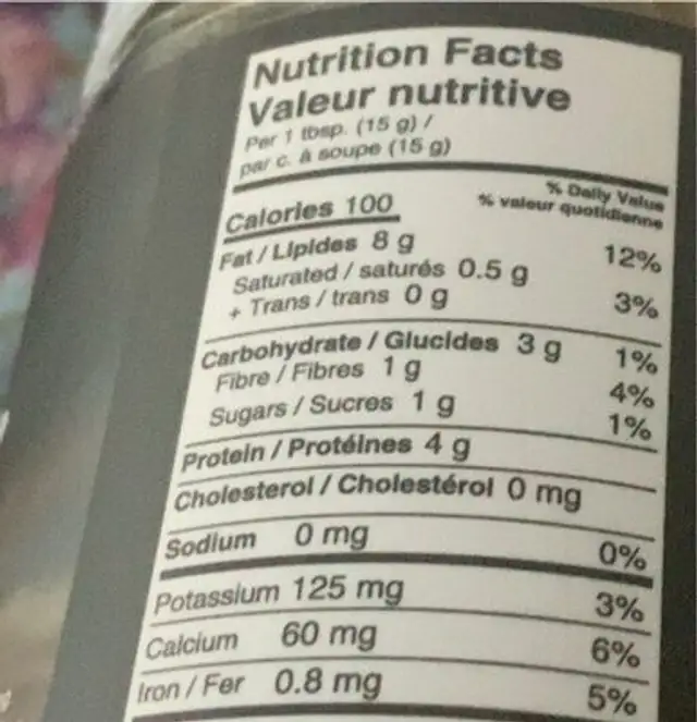 Almond butter nutrition facts table