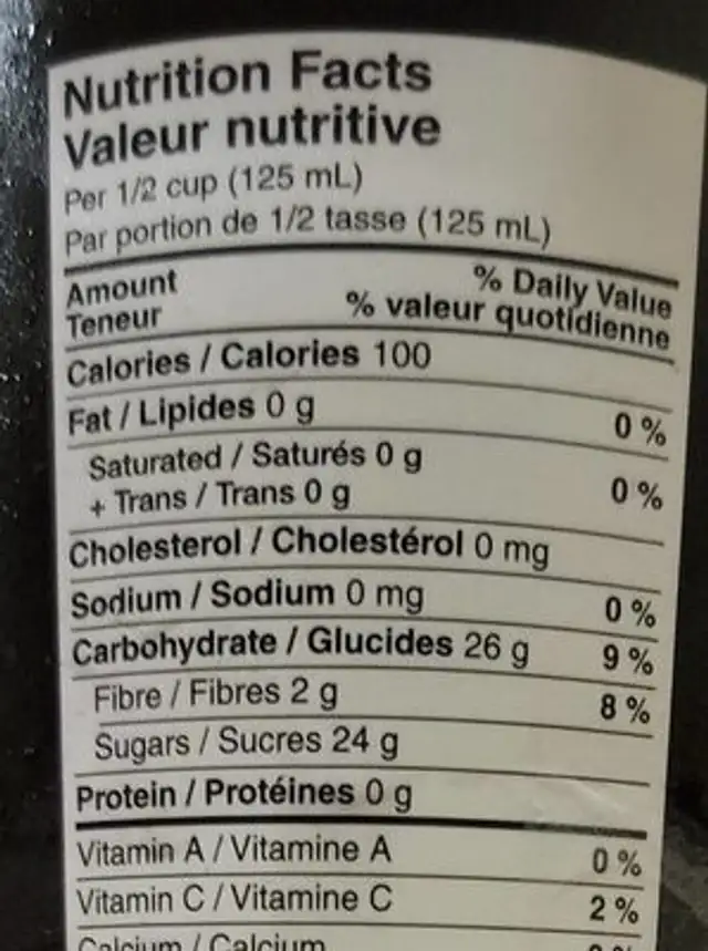 Sorbetta raspberry nutrition facts table