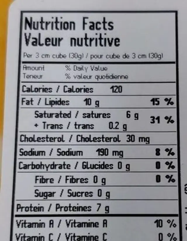 Marble cheddar cheese nutrition facts table