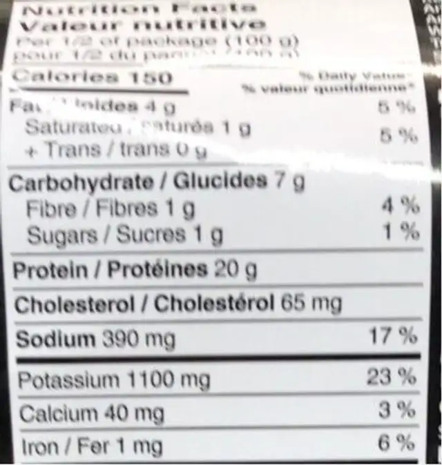 Laniere de poulet nutrition facts table