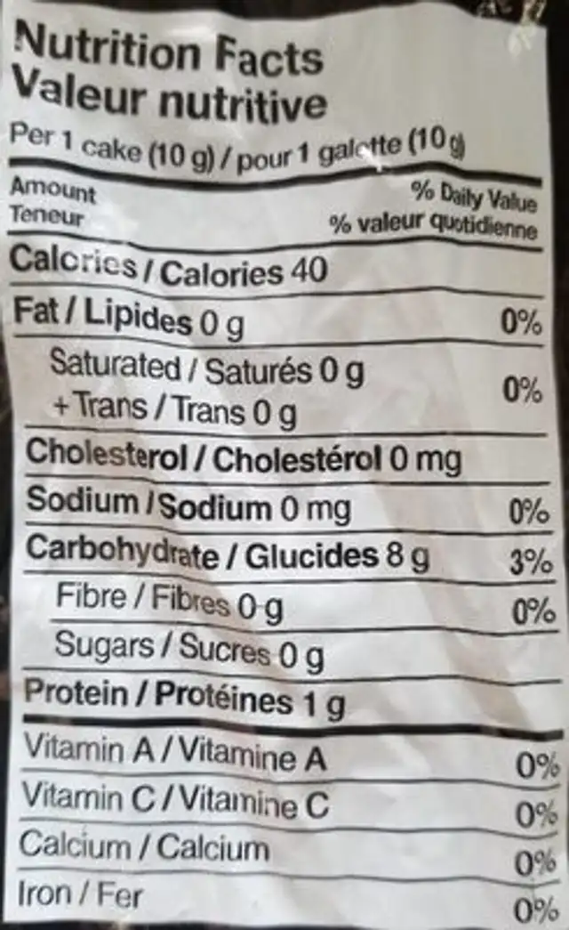Multigrain Rice Crackers nutrition facts table