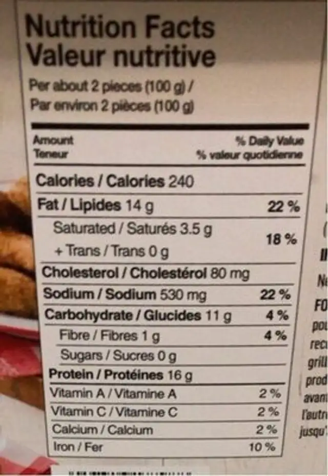 Pilons de poulets croustillants nutrition facts table
