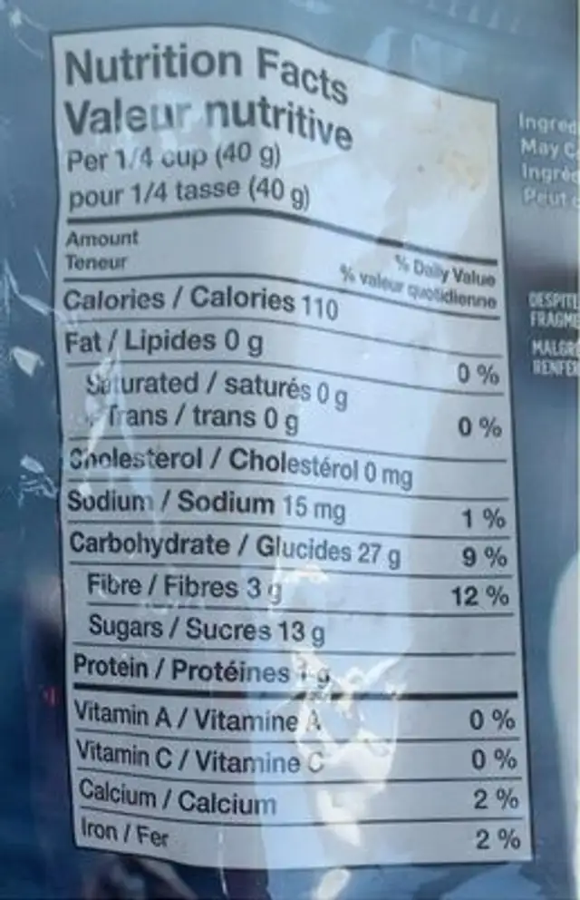 Prunes nutrition facts table
