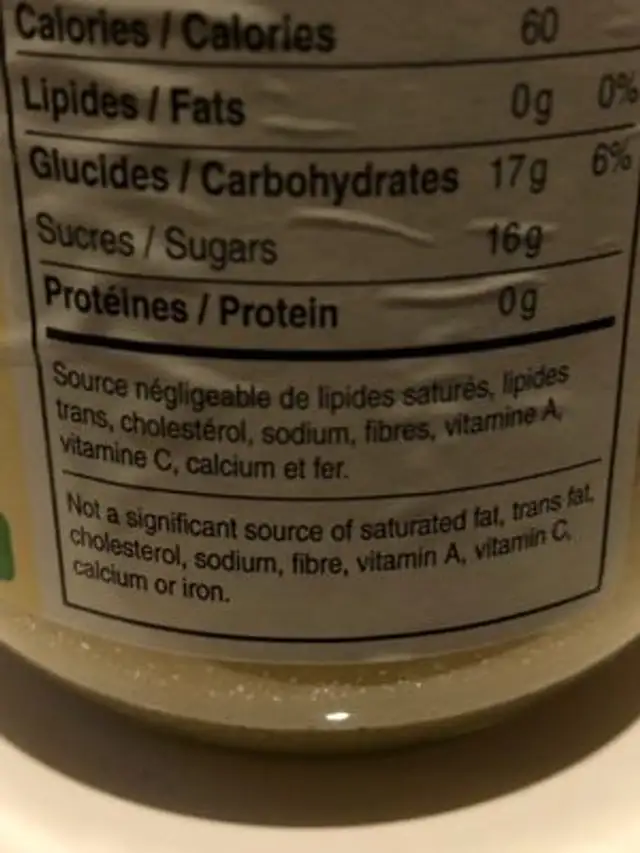 Miel pur ingredients label