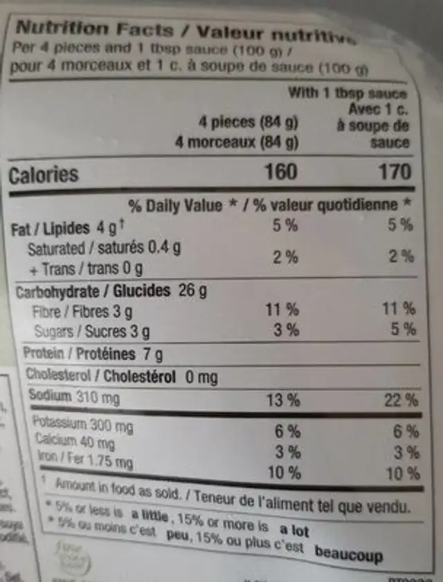 Edamame Gyoza Dumplings nutrition facts table