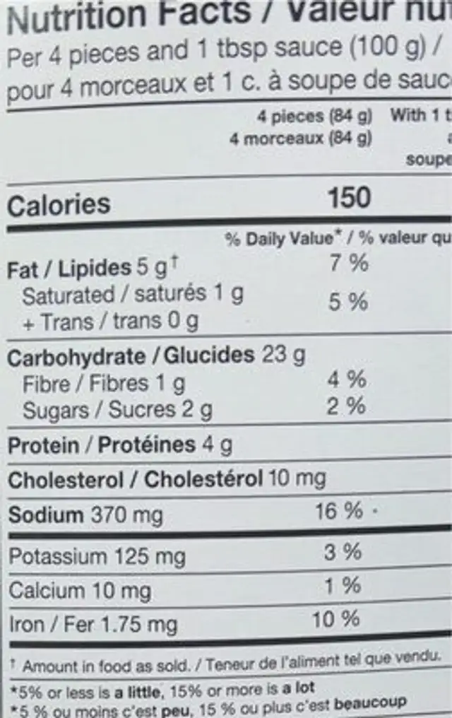 Pork shiikake gyoza nutrition facts table