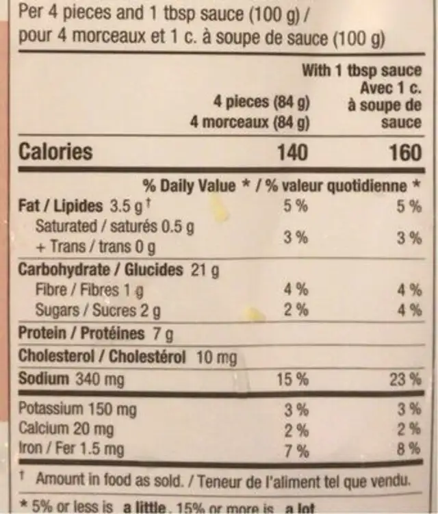 Chicken gyoza dumpling nutrition facts table