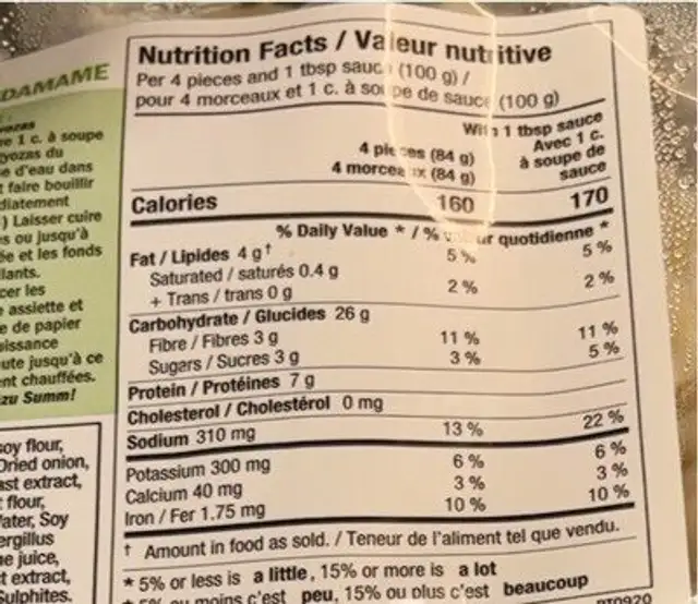 Gyoza dumplings nutrition facts table