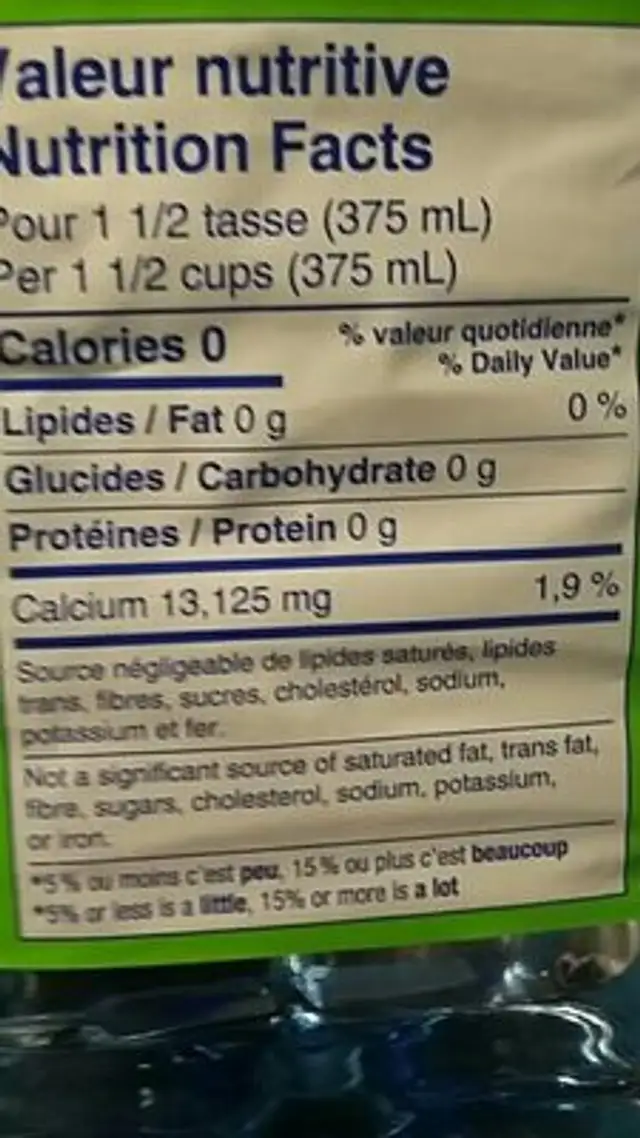 Eau de source nutrition facts table