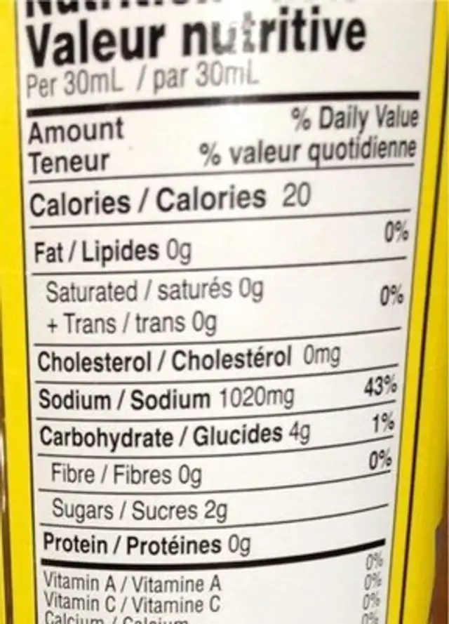 Oyster Sauce nutrition facts table
