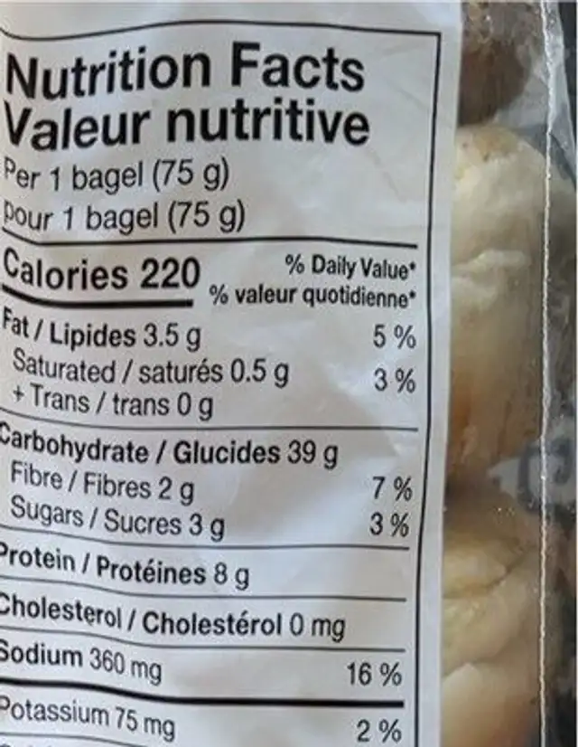 Organic bagels nutrition facts table