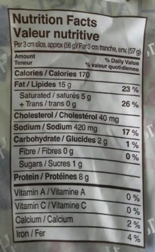 Saucisson à l'ail nutrition facts table