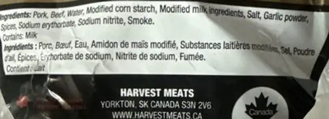 Ukrainian garlic sausage ingredients label