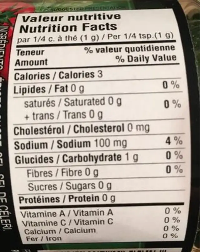 Assaisonnement spaghetti H-12 nutrition facts table