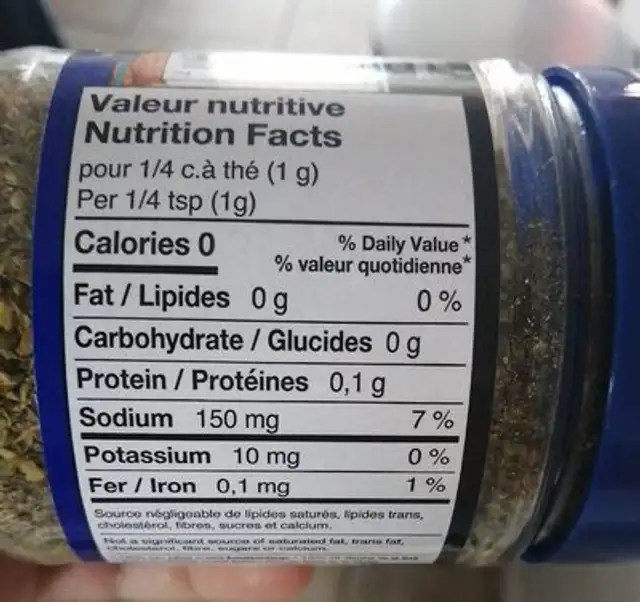 Assaisonnement pommes de terre à la grecque nutrition facts table