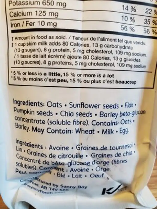 muesli ingredients label