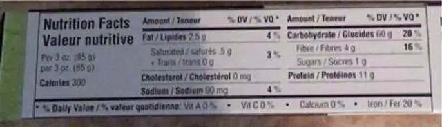 Pâte de kamut et riz biologique nutrition facts table