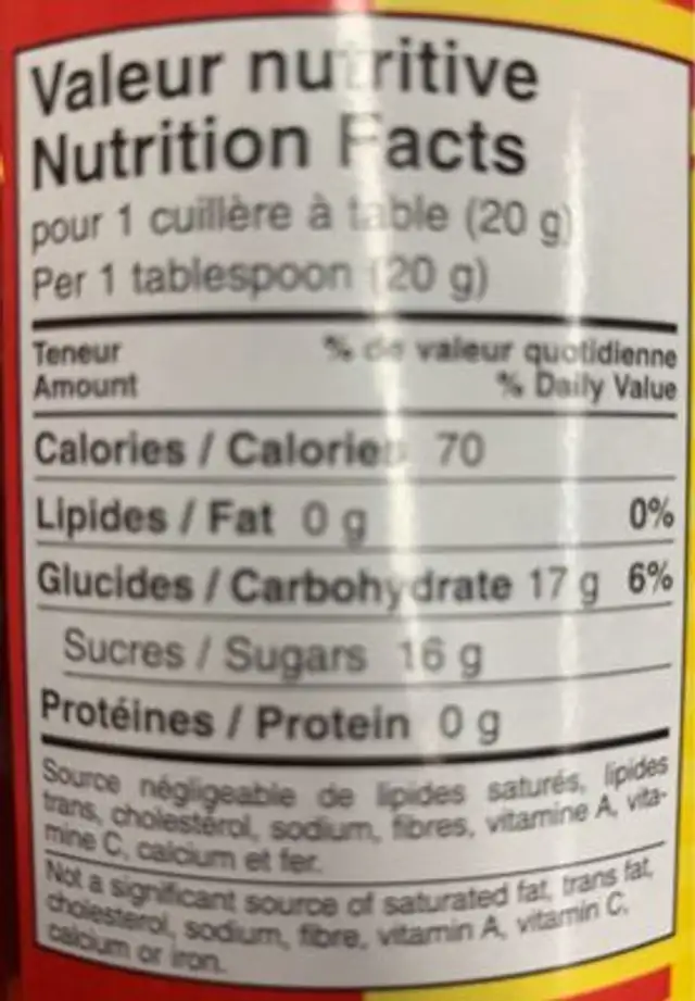 Miel ingredients label