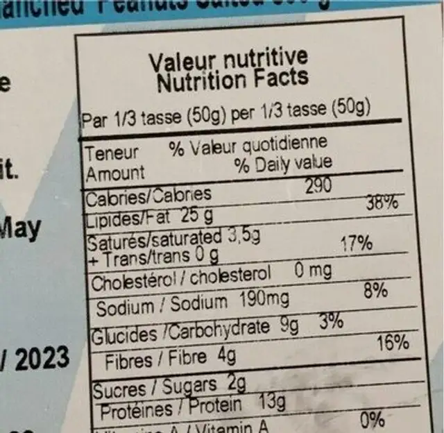 Blanched Peanuts Salted nutrition facts table