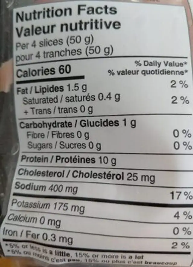 Olymel Country Style D'Antan Jambon Fumé nutrition facts table