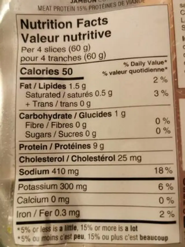 Jambon cuit traditionnel nutrition facts table