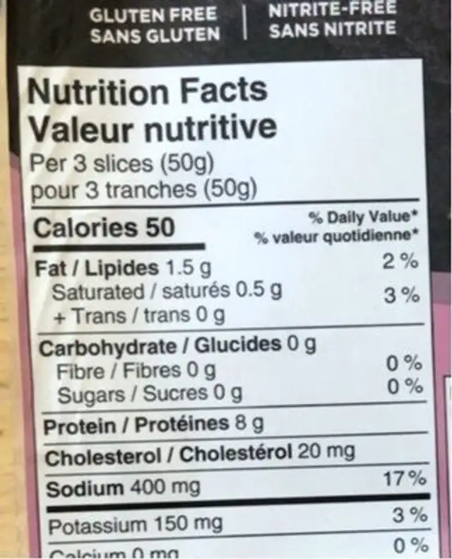 Poitrine de dinde fumée nutrition facts table