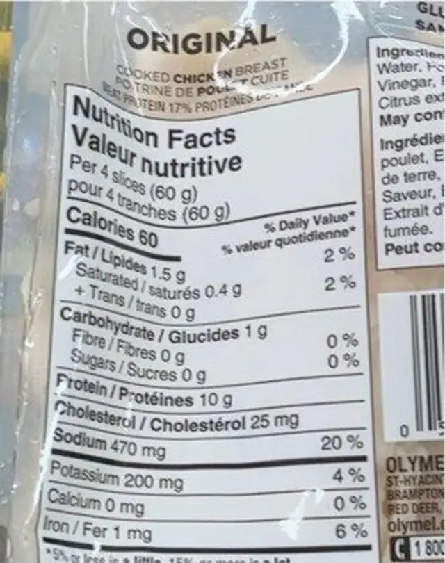 Poitrine de poulet cuite nutrition facts table