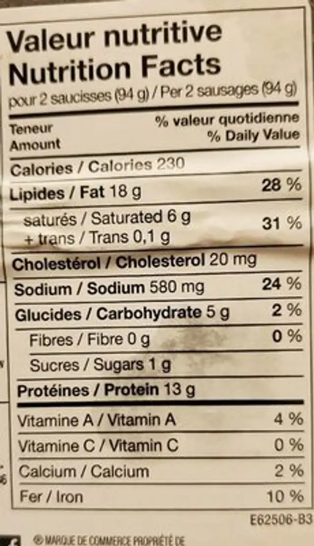 Merguez nutrition facts table