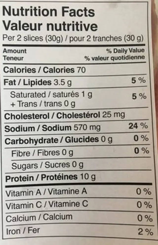 Jambon Serrano saumuré à sec nutrition facts table