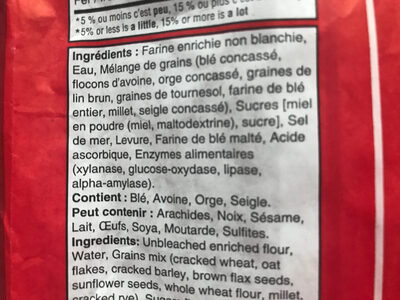 10752 Multigrain Bread ingredients label