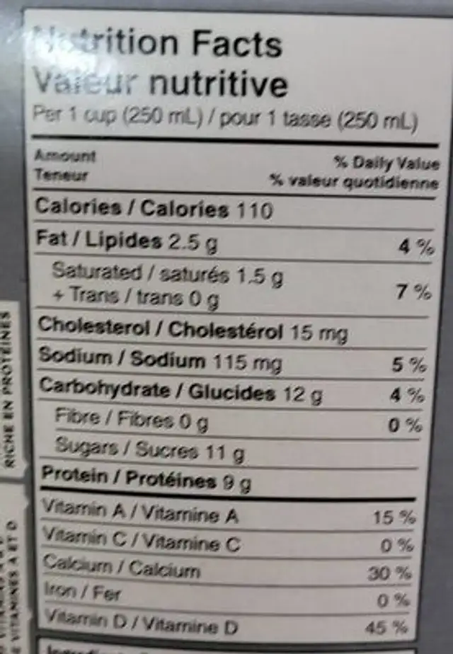 Partly Skimmed Milk 1 percent nutrition facts table
