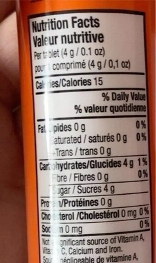 Dex4 Glucose Tablet nutrition facts table