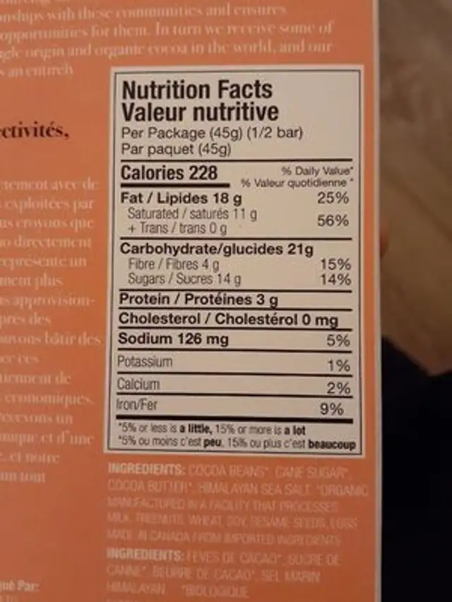 Himalayan sea salt nutrition facts table