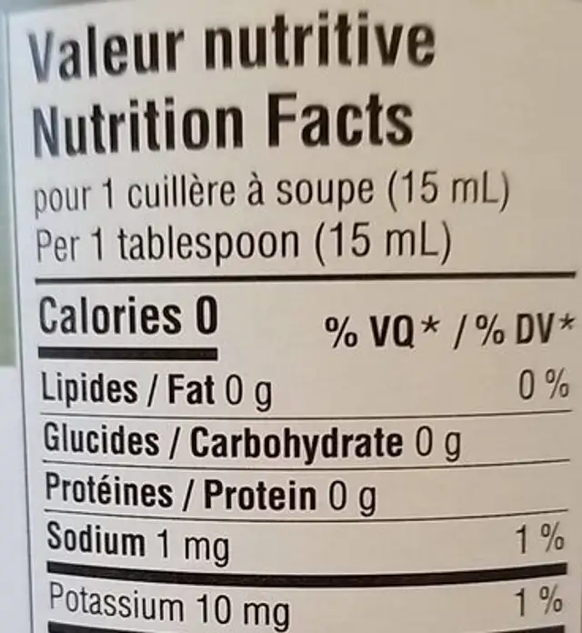 Vinaigre de vin blanc nutrition facts table