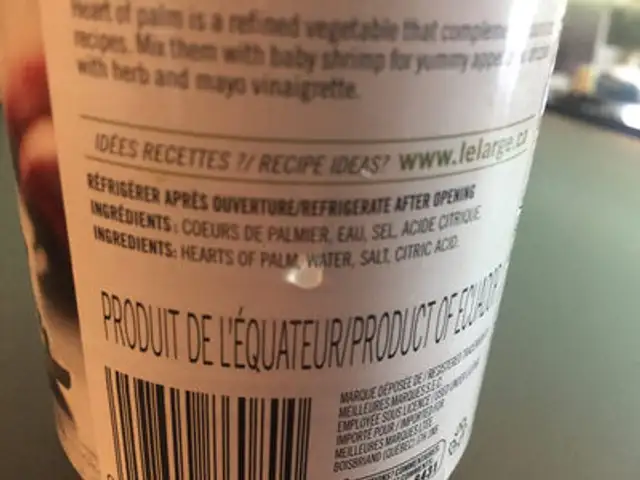 Cœurs de palmier ingredients label