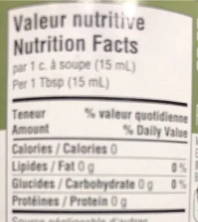 Vinaigre de cidre nutrition facts table